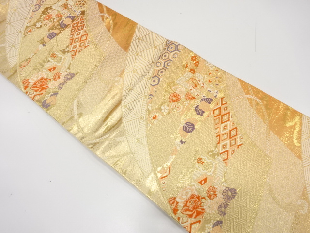 佐賀錦御簾に御所車・家屋・花模様織出し袋帯